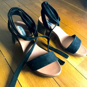 Steve Madden, black suede sandals w/lace up straps